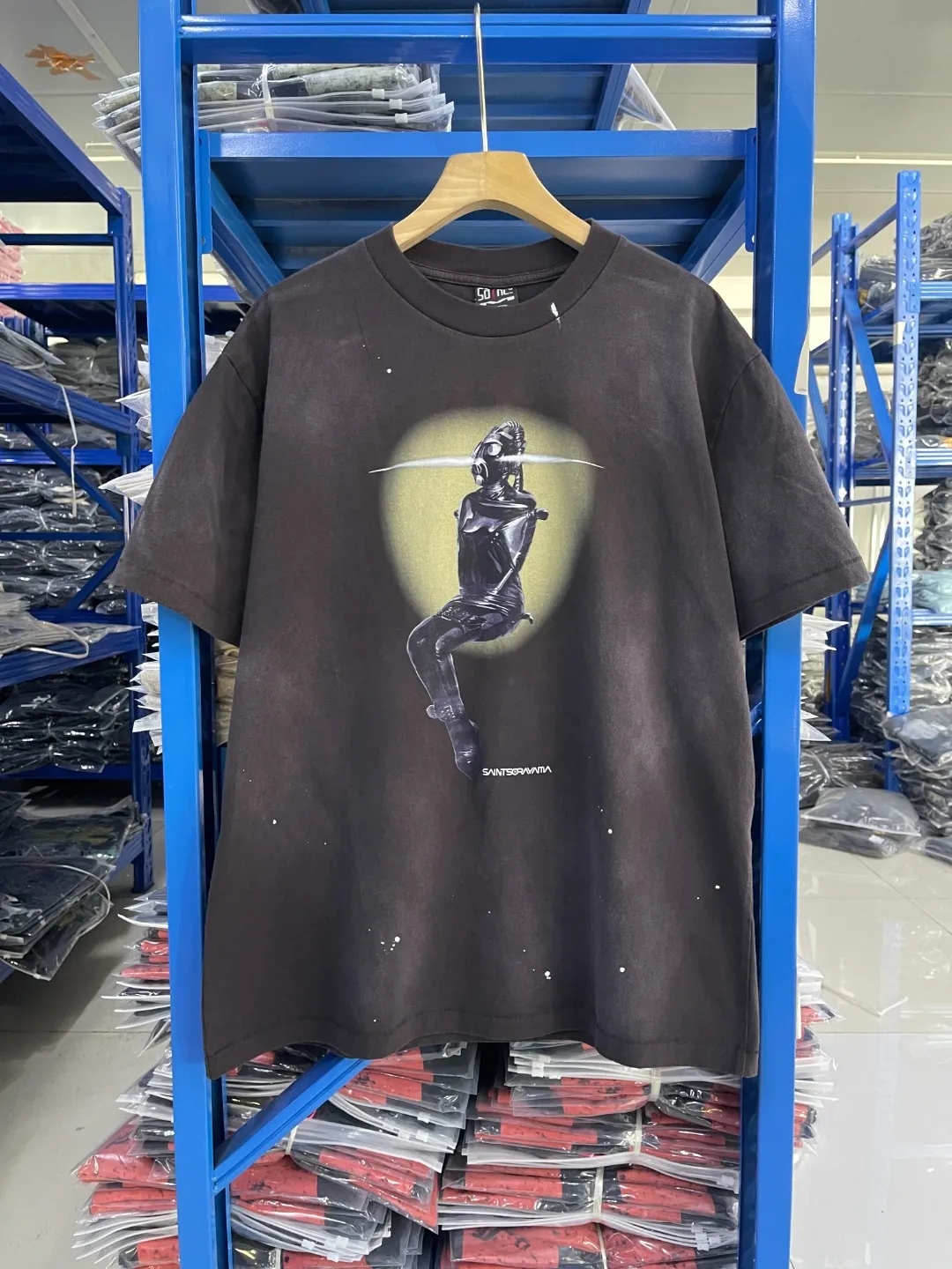Spot ST421 style washed gray P146 Saint Michael 25SS "sorayama" Sorayama Hajime joint washed old T-shirt size S-M-L-XL
